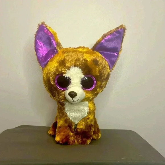 Ty Boo Baby Chihuahua Dexter TySilk Plush 2017 Purple Sparkly ears Stuffed 9" - Picture 1 of 4